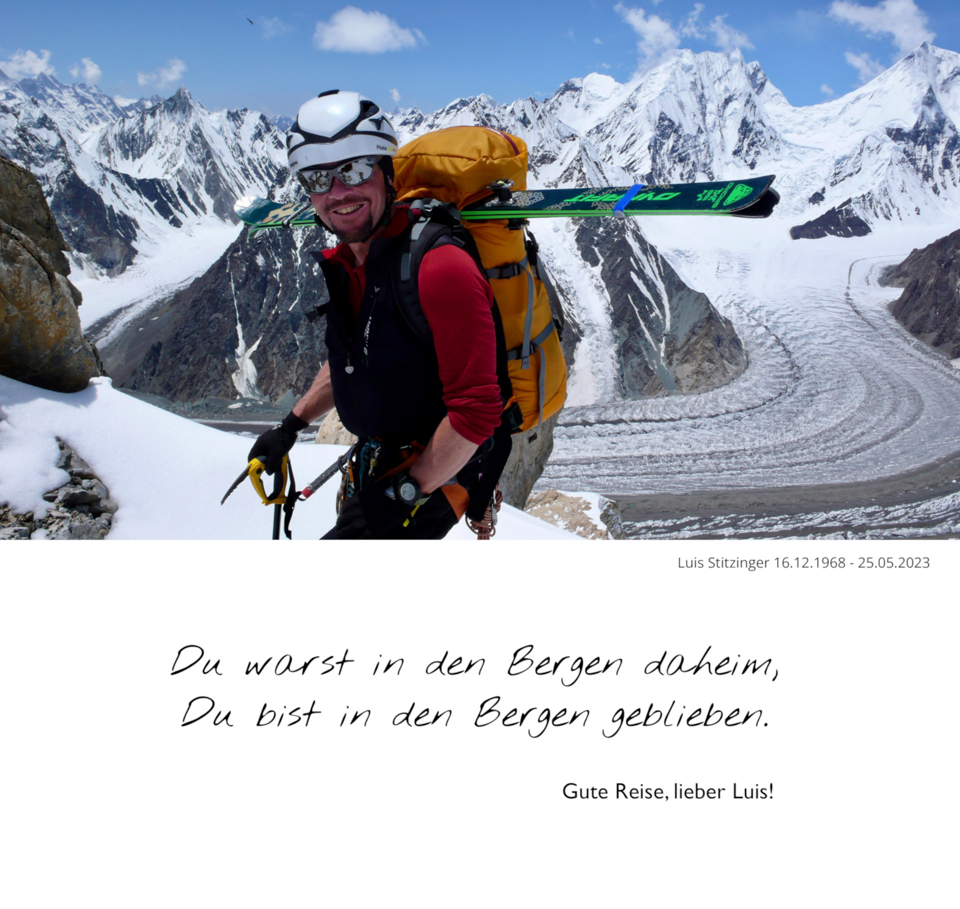 Luis Stitzinger with backpack and skis in the mountains